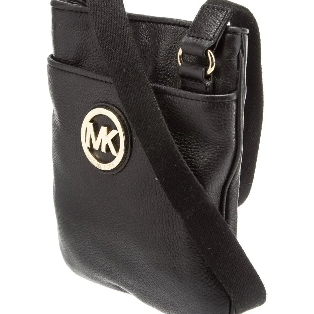 Michael Kors Black Fulton Pebbled Leather Crossbody Bag